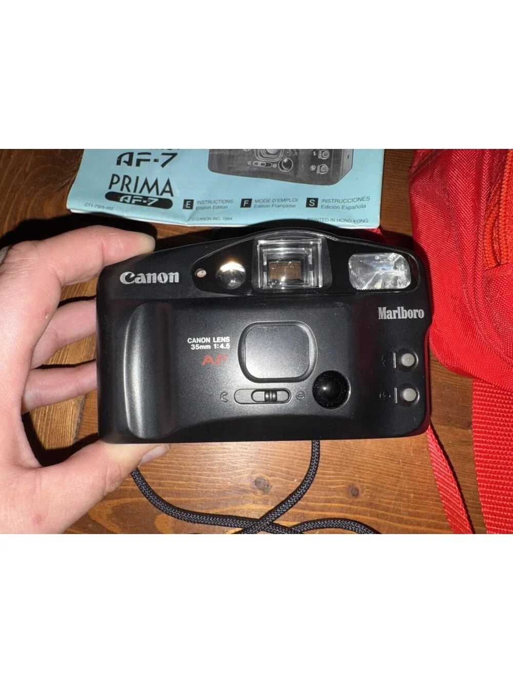Vintage Canon Sure Shot Owl 35mm Camera Marlboro Red Case 1 Broken Zipper